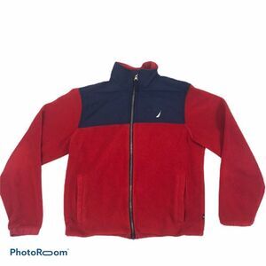 Boys Nautica Red Fleece Zip‎ Up Jacket Size 10/12